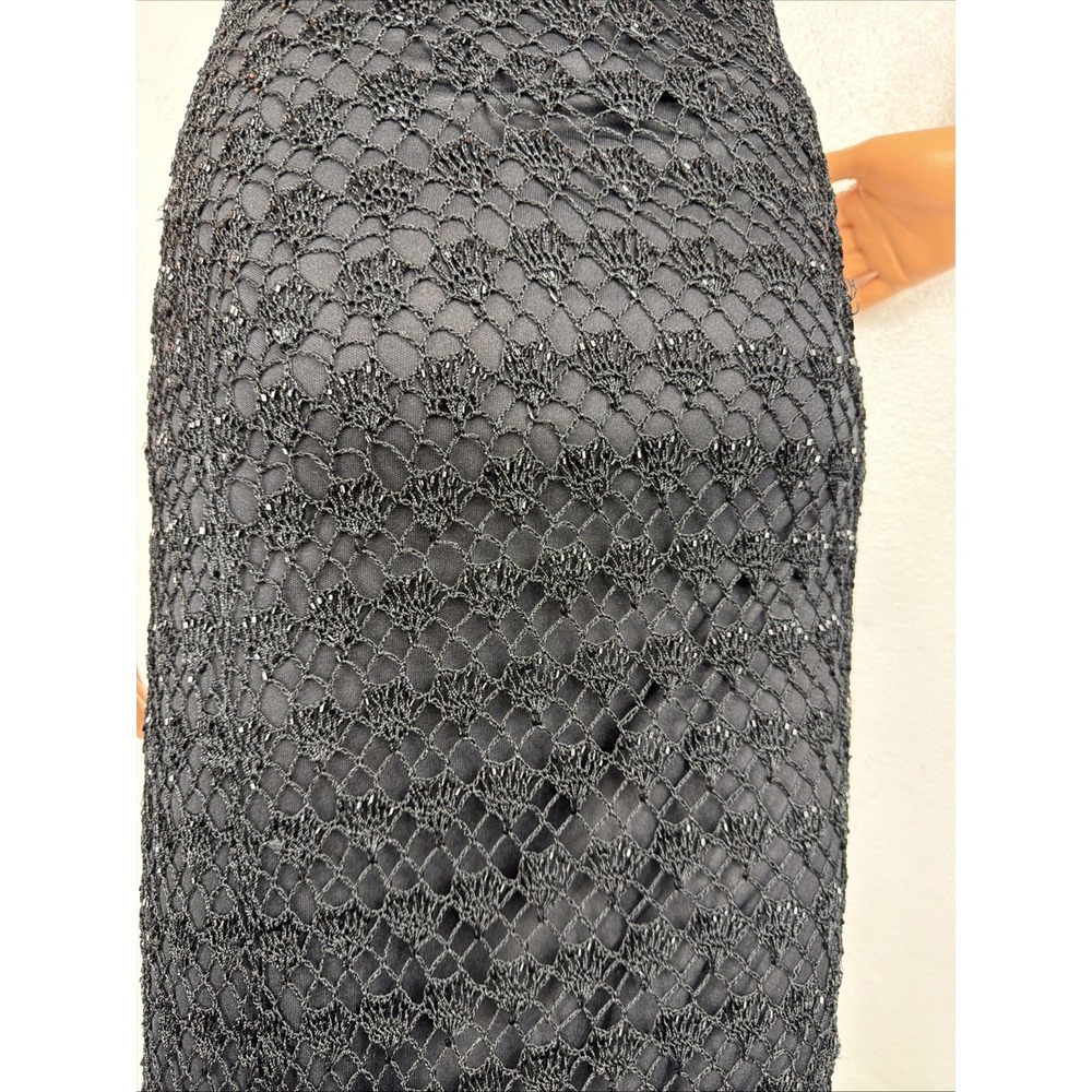 Vtg 90s Y2k Sz S/M Black Crochet Maxi Dress Beade… - image 5